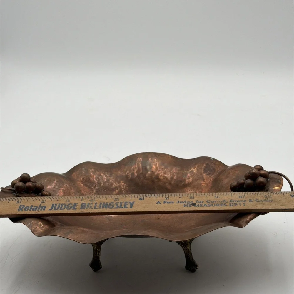 Rare Vintage MCM Copper Brass GRAPES Footed Brass Feet Console Bowl 11 3/4